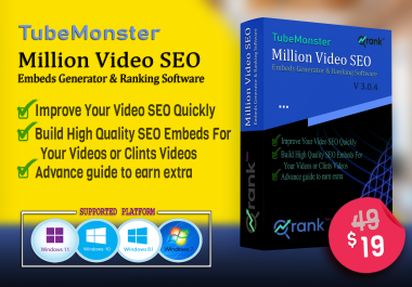 TubeMonster - 15 Million+ SEO Embeds Generator Ultimate Video Ranking Software